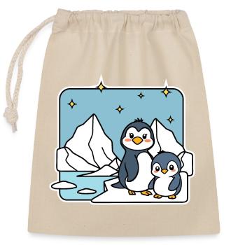 Niedliche Pinguin Geschwister auf der Eisscholle! - Verschließbarer Geschenkbeutel aus Baumwolle (25x30cm) - Natur - Vorne