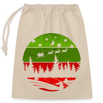 Motif de Noël - Noël vintage rouge et vert Sapins - Sac cadeau en coton avec cordon (25 x 30 cm) - nature - Devant