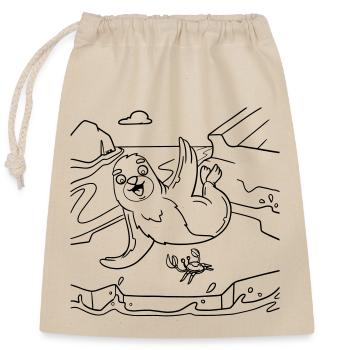 Robben-Malspaß für Kinderbekleidung, Taschen &mehr - Verschließbarer Geschenkbeutel aus Baumwolle (25x30cm) - Natur - Vorne
