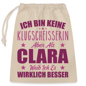 Name Clara Vorname Klugscheisserin Namenstag - Verschließbarer Geschenkbeutel aus Baumwolle (25x30cm) - Natur - Vorne