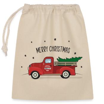 Vintage Weihnachten Oldtimer Roter Truck Christmas - Verschließbarer Geschenkbeutel aus Baumwolle (25x30cm) - Natur - Vorne