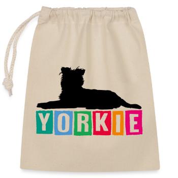 Yorkie Yorkshire Terrier mit bunten Buchstaben - Verschließbarer Geschenkbeutel aus Baumwolle (25x30cm) - Natur - Vorne