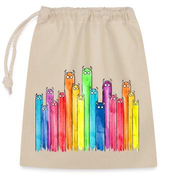 Lustige Figuren mit Hörnern (Bunt, Regenbogen) - Verschließbarer Geschenkbeutel aus Baumwolle (25x30cm) - Natur - Vorne