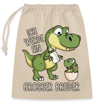 Dinosaurier Dino Baby Ich werde ein großer Bruder - Verschließbarer Geschenkbeutel aus Baumwolle (25x30cm) - Natur - Vorne