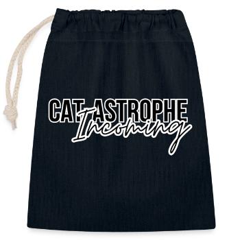 Cat-astrophe Incoming Funny Quote Cat Lover Quote - Sac cadeau en coton avec cordon (25 x 30 cm) - bleu marine - Devant