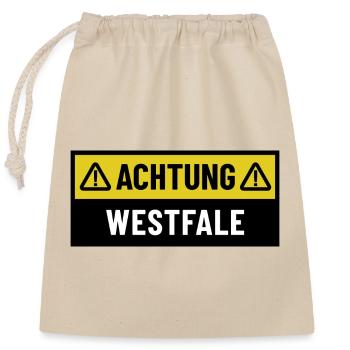 Achtung Westfale - Regionaler Spruch - Verschließbarer Geschenkbeutel aus Baumwolle (25x30cm) - Natur - Vorne