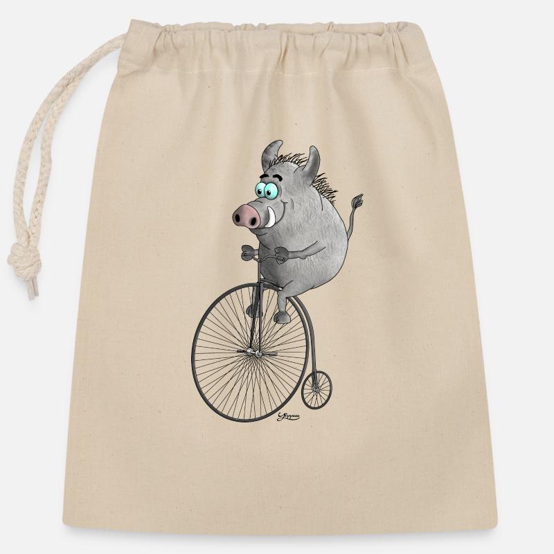 Vélo vintage - Sac cadeau en coton avec cordon (25 x 30 cm) - nature
