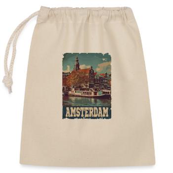 Vintage Amsterdam Kanal Niederlande Holland - Verschließbarer Geschenkbeutel aus Baumwolle (25x30cm) - Natur - Vorne