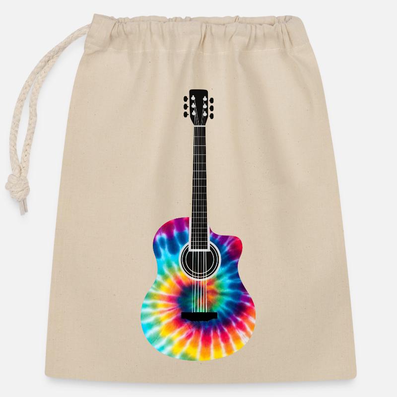 Multi-Colored Tie Dye Guitar Design - Closable cotton gift bag (25x30cm) - nature