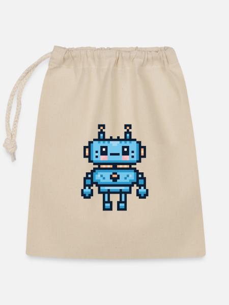 Süßer Pixel-Art-Roboter – Süßer Retro-Gaming-Roboter - Verschließbarer Geschenkbeutel aus Baumwolle (25x30cm) - Natur