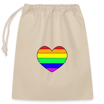 Regenbogen Herz - Verschließbarer Geschenkbeutel aus Baumwolle (25x30cm) - Natur - Vorne