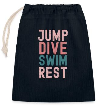 Swimming slogan "Jump dive swim rest" - Closable cotton gift bag (25x30cm) - navy - Front