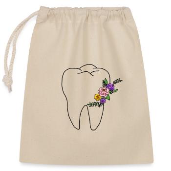 Flowery Tooth - Chemise de dentiste - Sac cadeau en coton avec cordon (25 x 30 cm) - nature - Devant