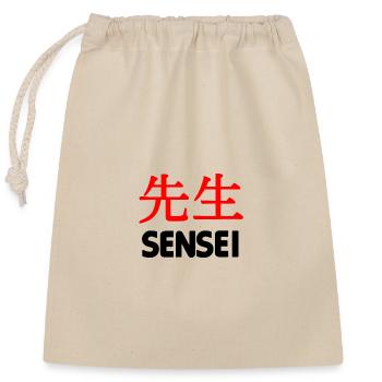 Lehrer oder Meister in Kanji-Schrift Text 'Sensei - Verschließbarer Geschenkbeutel aus Baumwolle (25x30cm) - Natur - Vorne