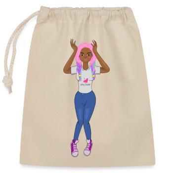 Schwarzes Mädchen, pinke Zöpfe, Haare, süßes Afro-Mädchen, - Verschließbarer Geschenkbeutel aus Baumwolle (25x30cm) - Natur - Vorne