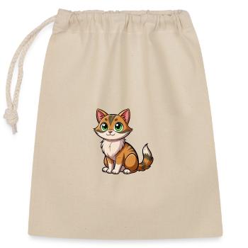 Kuschelige Cartoonkatze mit grünen Augen - Verschließbarer Geschenkbeutel aus Baumwolle (25x30cm) - Natur - Vorne