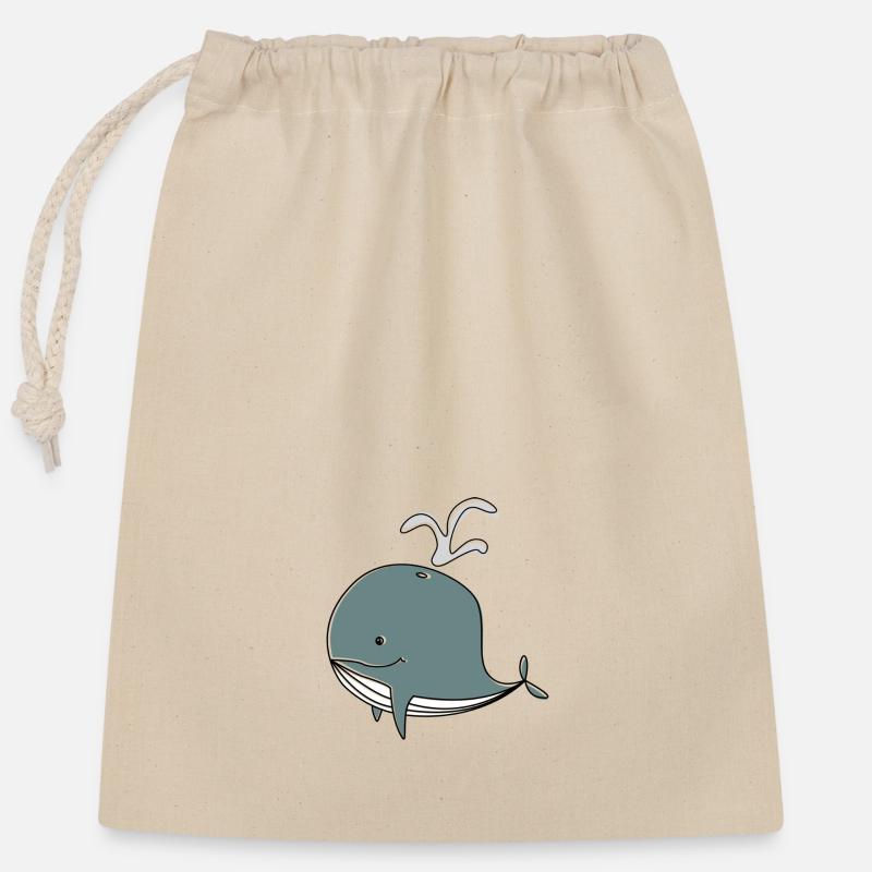Whale. - Closable cotton gift bag (25x30cm) - nature