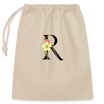 Elégante lettre 'R' avec des fleurs - Sac cadeau en coton avec cordon (25 x 30 cm) - nature - Devant