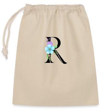 Elégante lettre 'R' avec des fleurs - Sac cadeau en coton avec cordon (25 x 30 cm) - nature - Devant