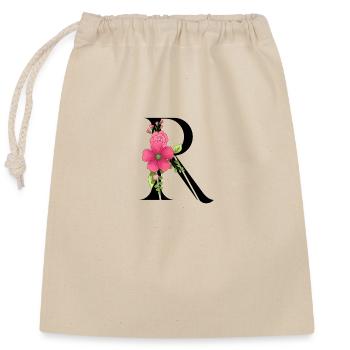Elégante lettre 'R' avec des fleurs - Sac cadeau en coton avec cordon (25 x 30 cm) - nature - Devant