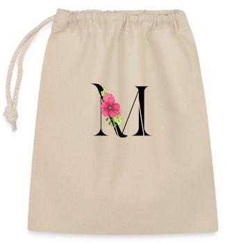 Elégante lettre 'M' avec des fleurs - Sac cadeau en coton avec cordon (25 x 30 cm) - nature - Devant