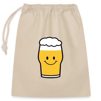Fröhliches Bierglas Cartoon - Verschließbarer Geschenkbeutel aus Baumwolle (25x30cm) - Natur - Vorne