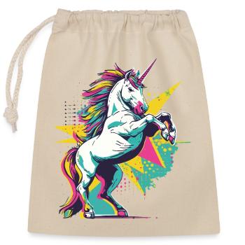 Licorne Vintage rétro coloré moderne tendance Art - Sac cadeau en coton avec cordon (25 x 30 cm) - nature - Devant