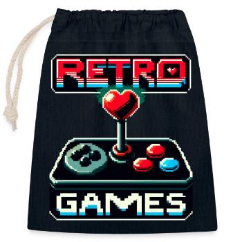 Retro Games Passion - Sac cadeau en coton avec cordon (25 x 30 cm) - bleu marine - Devant