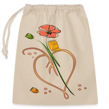Flowers, flower with leaf in the shape of a heart - Closable cotton gift bag (25x30cm) - nature - Front