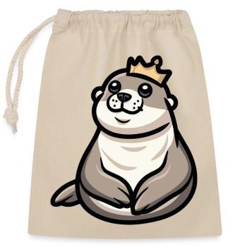 Couronne de dessin animé d’animal de phoque - Sac cadeau en coton avec cordon (25 x 30 cm) - nature - Devant
