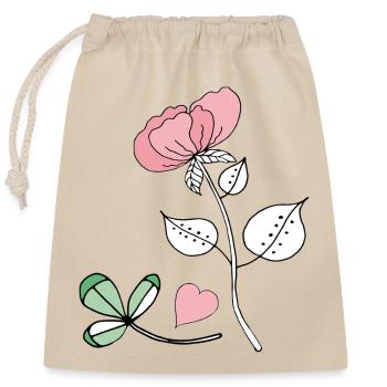 Fleur avec coeur - Sac cadeau en coton avec cordon (25 x 30 cm) - nature - Devant