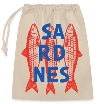 Vintage Sardinen Fischkonserven - Verschließbarer Geschenkbeutel aus Baumwolle (25x30cm) - Natur - Vorne