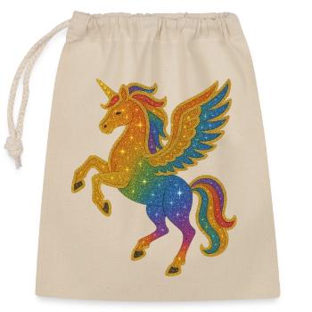 Glitzernde Regenbogen-Pegasus-Illustration - Verschließbarer Geschenkbeutel aus Baumwolle (25x30cm) - Natur - Vorne