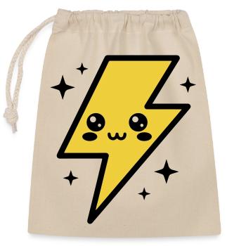 Éclair kawaii avec visage expressif - Sac cadeau en coton avec cordon (25 x 30 cm) - nature - Devant