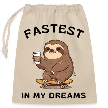 Sloth Skateboard Coffee – Fastest in My Dreams - Verschließbarer Geschenkbeutel aus Baumwolle (25x30cm) - Natur - Vorne
