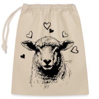 Sheep with Hearts - Closable cotton gift bag (25x30cm) - nature - Front