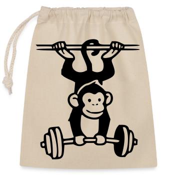 Primate Power - Gym Affe  - Verschließbarer Geschenkbeutel aus Baumwolle (25x30cm) - Natur - Vorne
