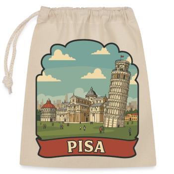 Schiefer Turm von Pisa Vintage-Reiseaufkleber - Verschließbarer Geschenkbeutel aus Baumwolle (25x30cm) - Natur - Vorne