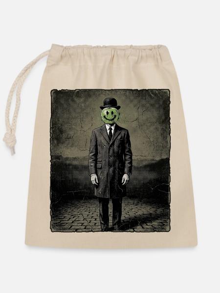 Magrittes Apfel mit Smiley Stencil - Verschließbarer Geschenkbeutel aus Baumwolle (25x30cm) - Natur