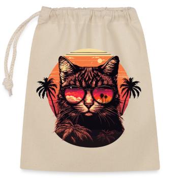 Illustration de chat de style des années 80 - Sac cadeau en coton avec cordon (25 x 30 cm) - nature - Devant