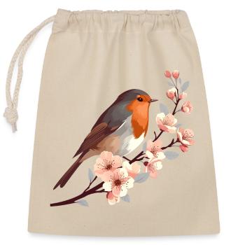Robins on cherry blossom - Closable cotton gift bag (25x30cm) - nature - Front