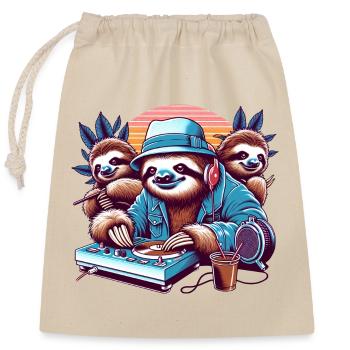 Sloth DJ Funny Animals Retro - Closable cotton gift bag (25x30cm) - nature - Front