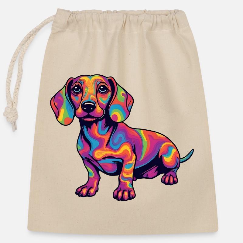 Psychedelic Dachshund Color Explosion Pop Art - Closable cotton gift bag (25x30cm) - nature