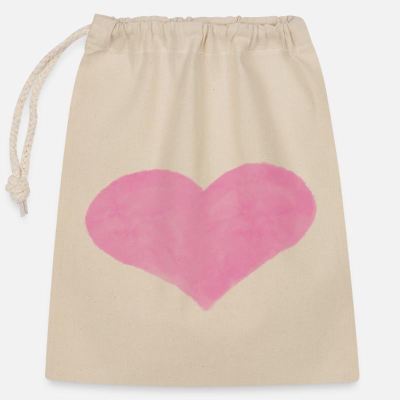 Coeur d’aquarelle rose - Sac cadeau en coton avec cordon (25 x 30 cm) - nature