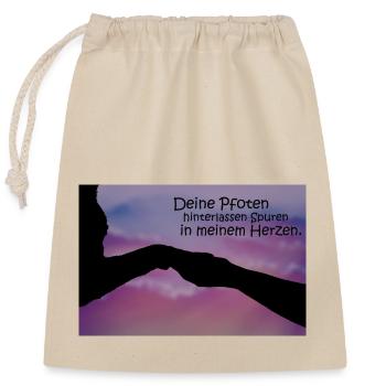 Pfote Spuren im Herz - Verschließbarer Geschenkbeutel aus Baumwolle (25x30cm) - Natur - Vorne