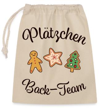 "PLÄTZCHEN - BACK -TEAM" Weihnachten backen - Verschließbarer Geschenkbeutel aus Baumwolle (25x30cm) - Natur - Vorne