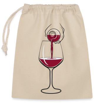 Wein Weinglas Weinflasche Weinprobe Weinlese Reben - Verschließbarer Geschenkbeutel aus Baumwolle (25x30cm) - Natur - Vorne