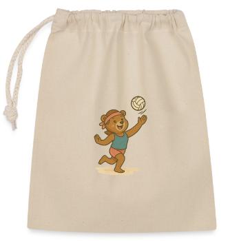 Beach volleyball - Bear - Closable cotton gift bag (25x30cm) - nature - Front