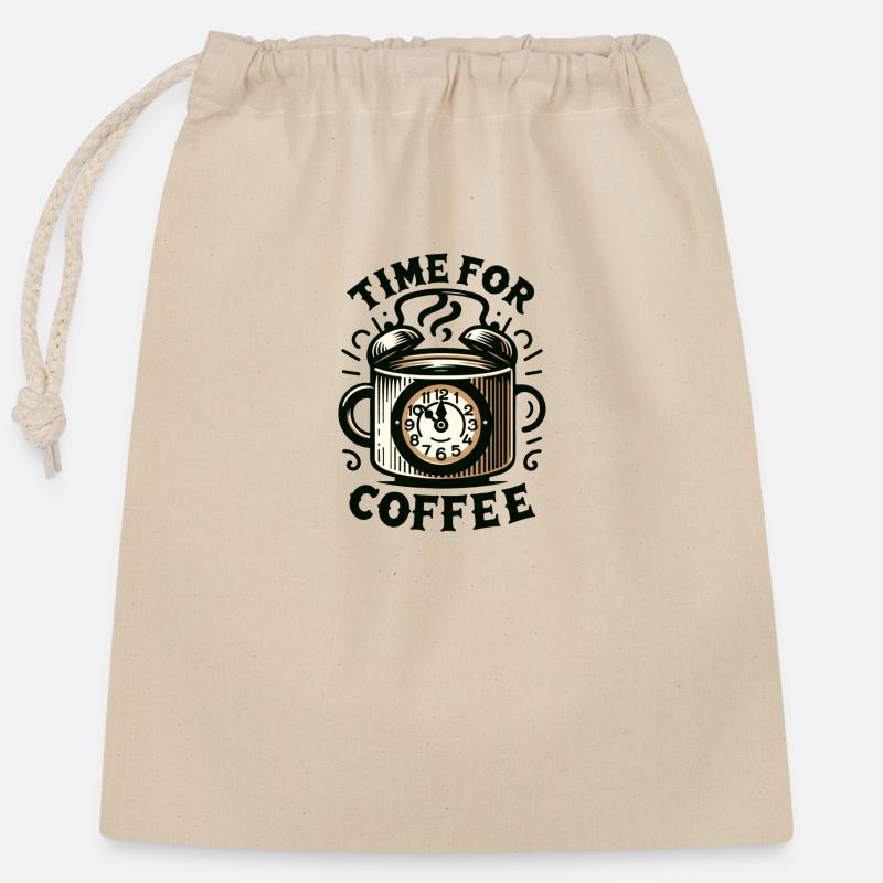 C’est l’heure du café - Sac cadeau en coton avec cordon (25 x 30 cm) - nature