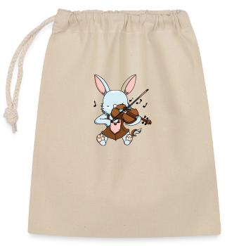 Rabbit plays violin - Closable cotton gift bag (25x30cm) - nature - Front